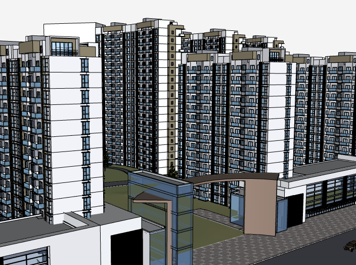 建筑楼盘模型资料下载-某高层住宅楼盘建筑模型设计_带周围环境