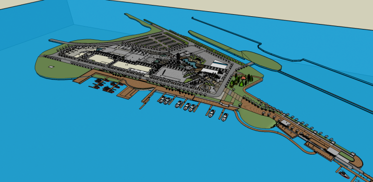游船码头su建筑资料下载-中式滨水码头景观su模型