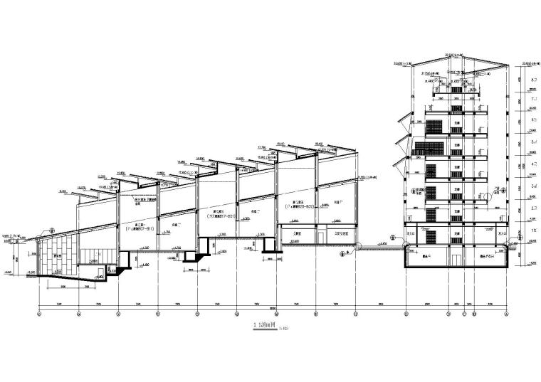 [湖南]吉首市黄永玉博物馆建筑项目施工图-1-1剖面图