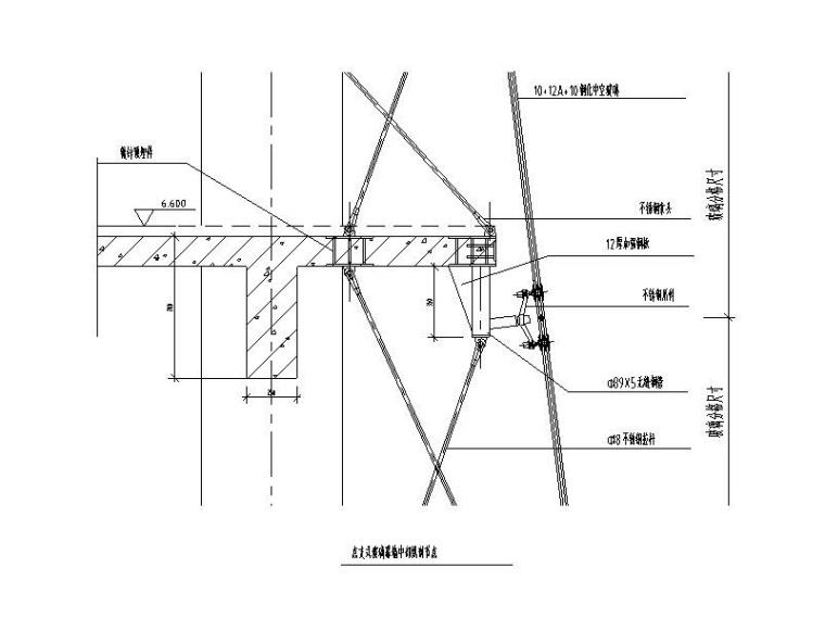 玻璃幕墙节点图_点支式/吊挂式/明框/隐框式-点支式玻璃幕墙中部纵剖节点图