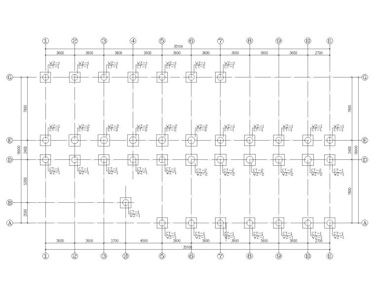 某五层砖混结构宿舍施工图(CAD)-桩及承台平面布置图