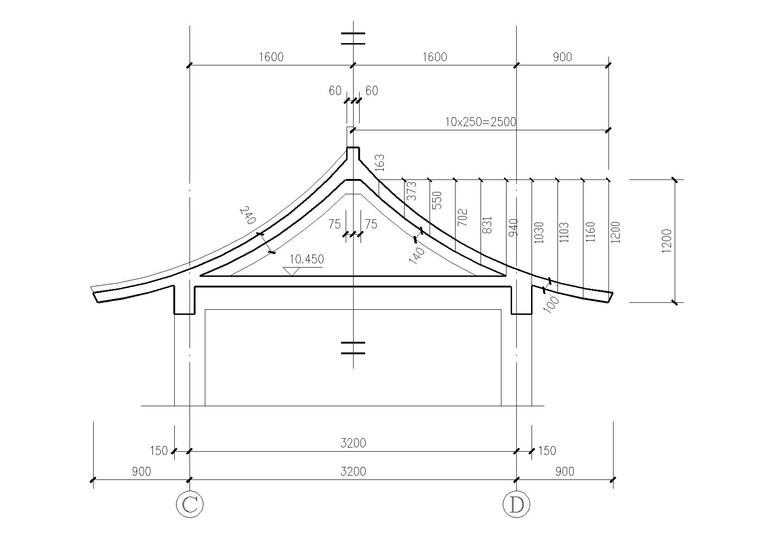 古建筑小品施工图-管养室屋顶剖面图