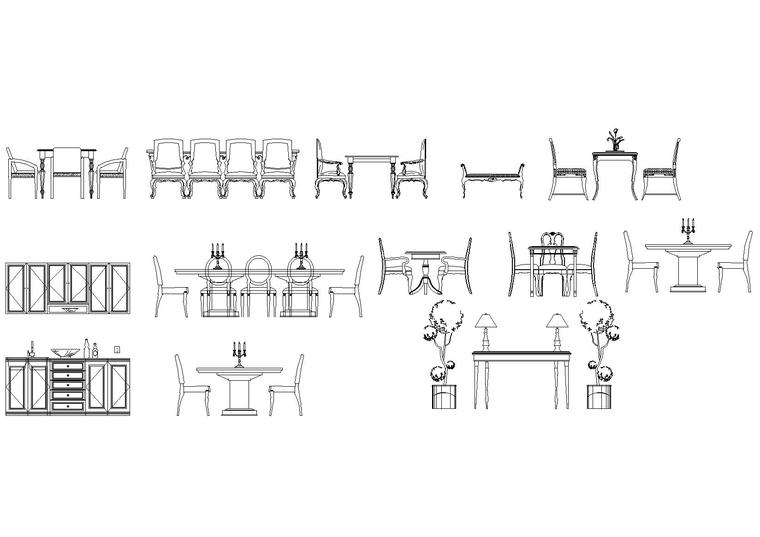 cad室内装饰家具图块资料下载-欧式室内装饰，纹理样式图块（床，桌椅等）