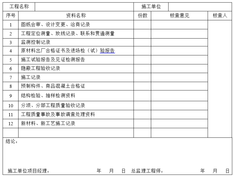 江苏省工程验收表格资料下载-隧道盾构工程验收资料及验收表格