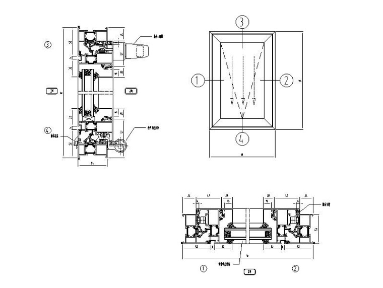 幕墙门窗标准系统节点图CAD-内开下悬窗