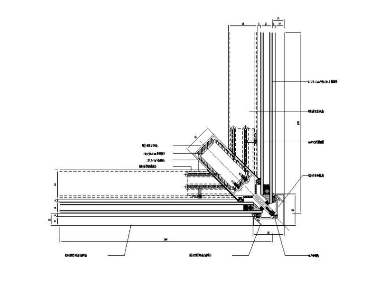 框架式幕墙系统标准图CAD-钢铝结合幕墙节点图