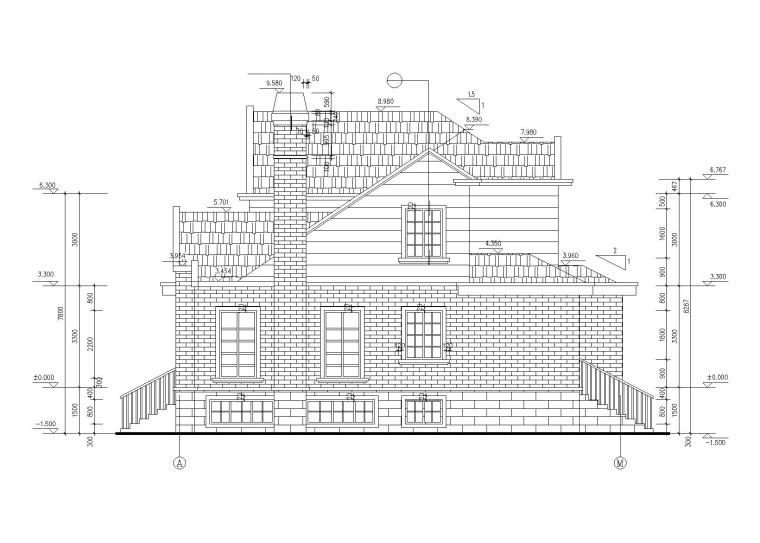 独院式框架结构别墅建筑施工图_附结施-独院式框架结构别墅建筑施工图 立面图2