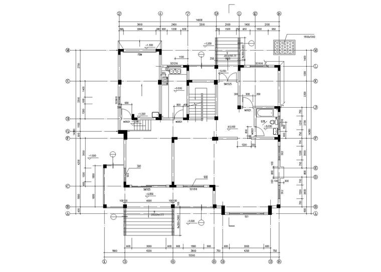 独院式框架结构别墅建筑施工图_附结施-独院式框架结构别墅建筑施工图 底层平面