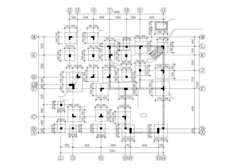 独院式框架结构别墅建筑施工图_附结施-独院式框架结构别墅建筑施工图 基础平面布置图