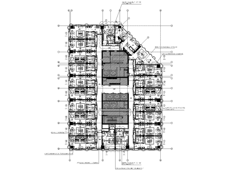 [成都]五星商务希尔顿酒店施工图+官方摄影-27~29层客房总平面图