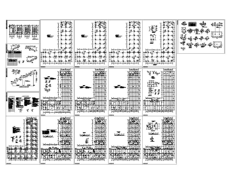 某L型平面办公楼混凝土结构施工图（CAD）-图纸总缩略图