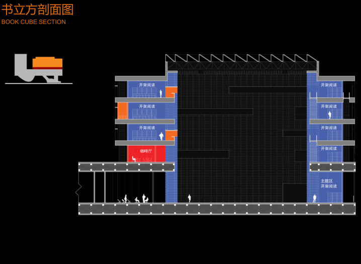 深圳美术馆新馆和图书馆调剂书库竞赛文本-书立方剖面图