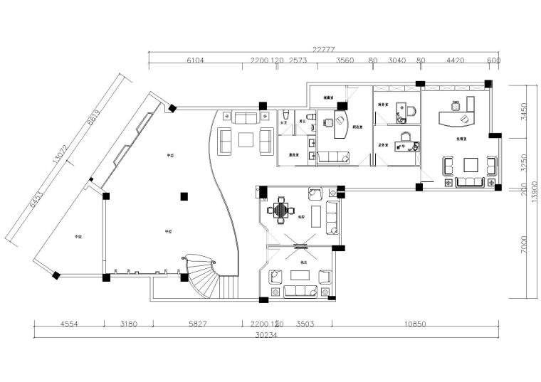 [福建]新罗区布兰奇酒庄装修设计项目施工图-二层平面布置图