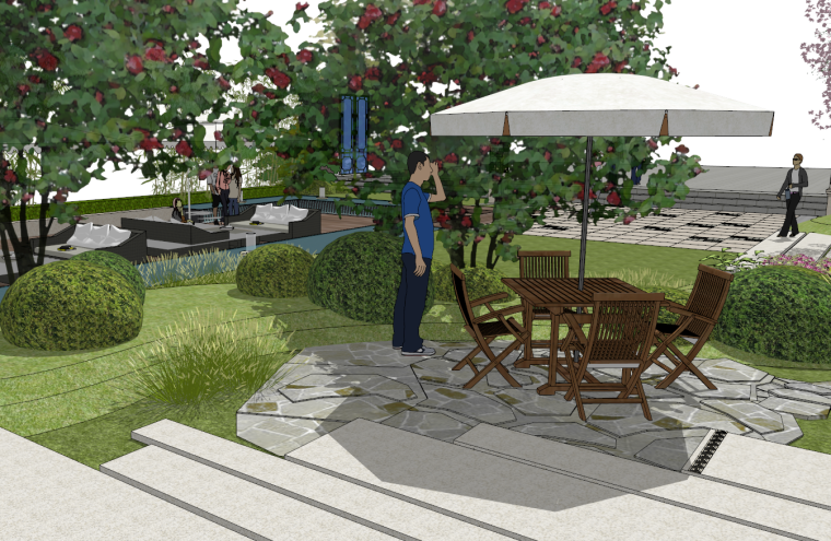 公共空间与家具设计资料下载-现代绿色生态街心公园景观SU模型设计