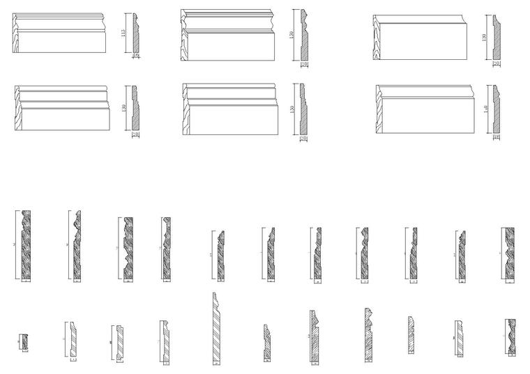 木板踢脚线大样资料下载-脚线天花角线，拼花柱式，装饰等CAD图块