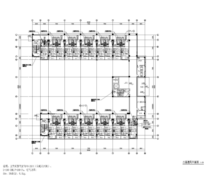 民族师范学院学生宿舍暖通施工图-NS-学生宿舍F4、F5#二层通风平面图