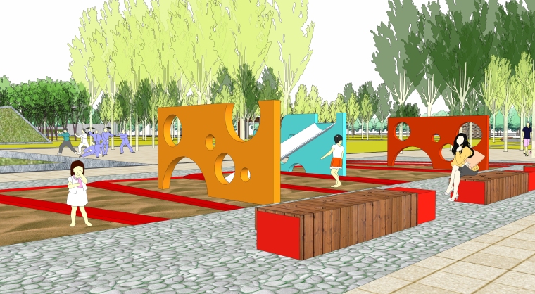 别墅景观喷泉su模型资料下载-现代田园公园景观su模型（景观天桥su模型）
