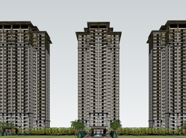 6层塔式住宅建筑模型资料下载-泰禾南昌院子高层中式住宅建筑模型设计