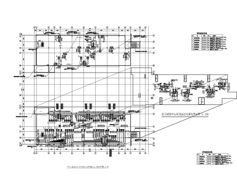 贵州某师范学院化工楼建筑暖通施工图-物理与机械试验中心、化学试验中心屋顶层排风及防、排烟系统平面图