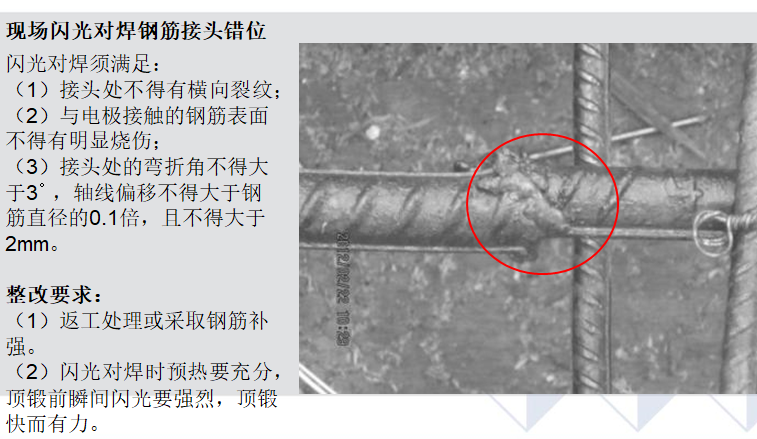 房地产公司工程质量缺陷库（240页，图文）-现场闪光对焊钢筋接头错位