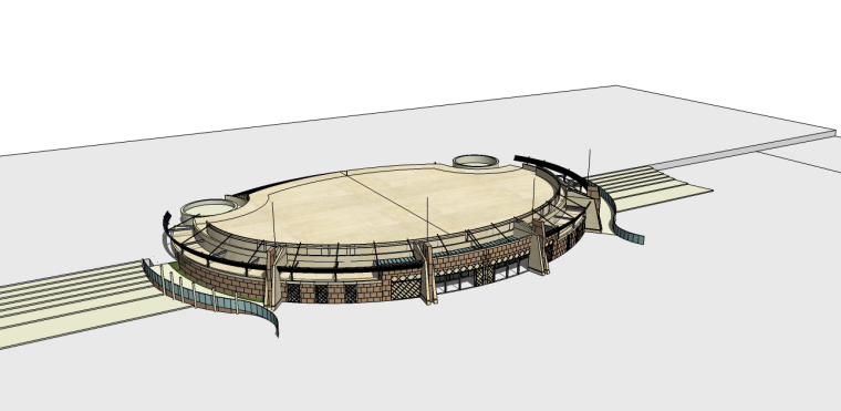室外走廊su资料下载-现代室外圆形大舞台广场台地su模型