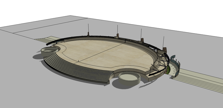 現代室外圓形大舞臺廣場臺地su模型