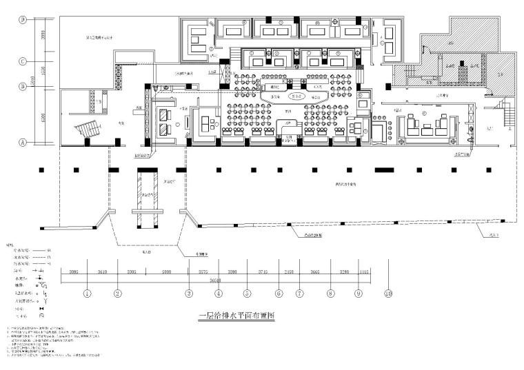 [广东]玛莎莉酒吧室内装饰设计项目施工图-一层给排水平面图