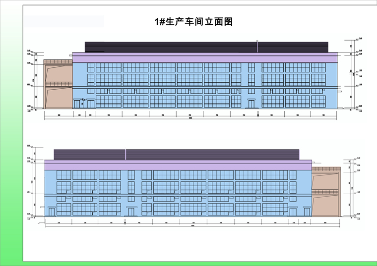 超级绝热材料生产项目厂房建筑设计(公建)2)1#车间立面图