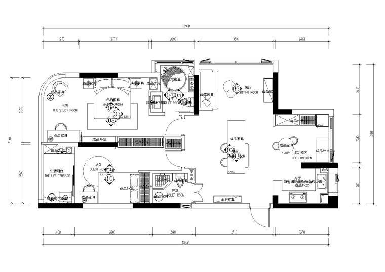 现代轻奢风格样板间室内装修施工图+效果图-现代轻奢风格样板间室内装修施工图立面索引图