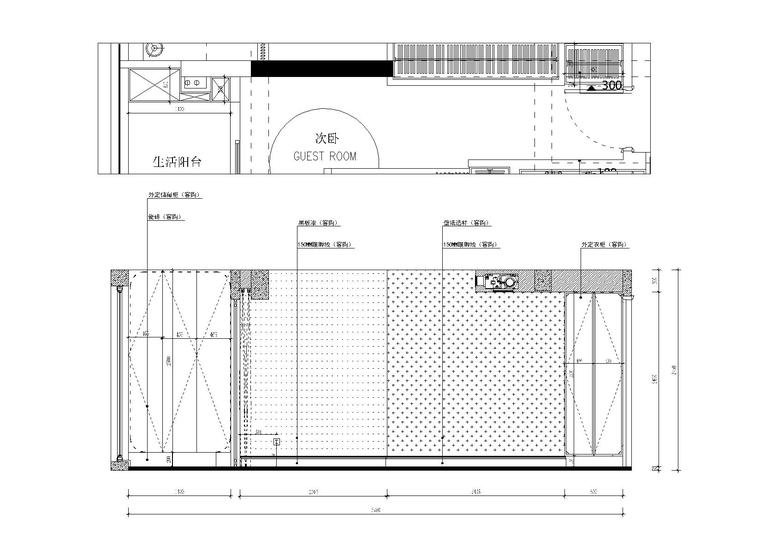 现代轻奢风格样板间室内装修施工图+效果图-现代轻奢风格样板间室内装修施工图次卧立面图