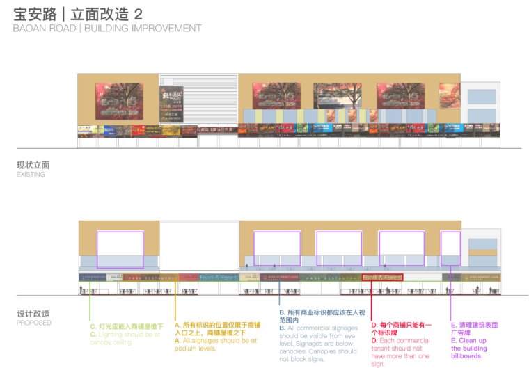 [广东]三横四纵道路沿线视觉一体化景观方案-宝安路立面改造