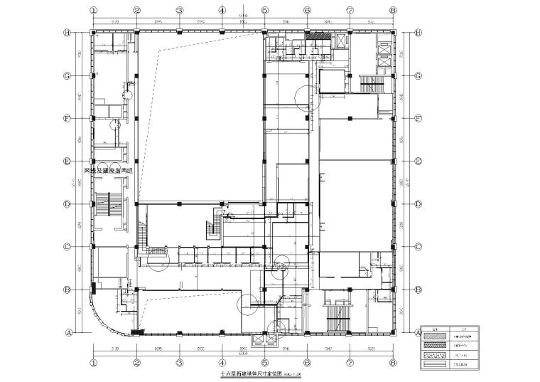 [河南]郑州我爱运动健身中心花丹店施工图-十六层新建墙体尺寸定位图