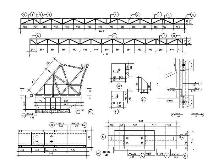 钢桁架节点详图CAD-桁架结构详图