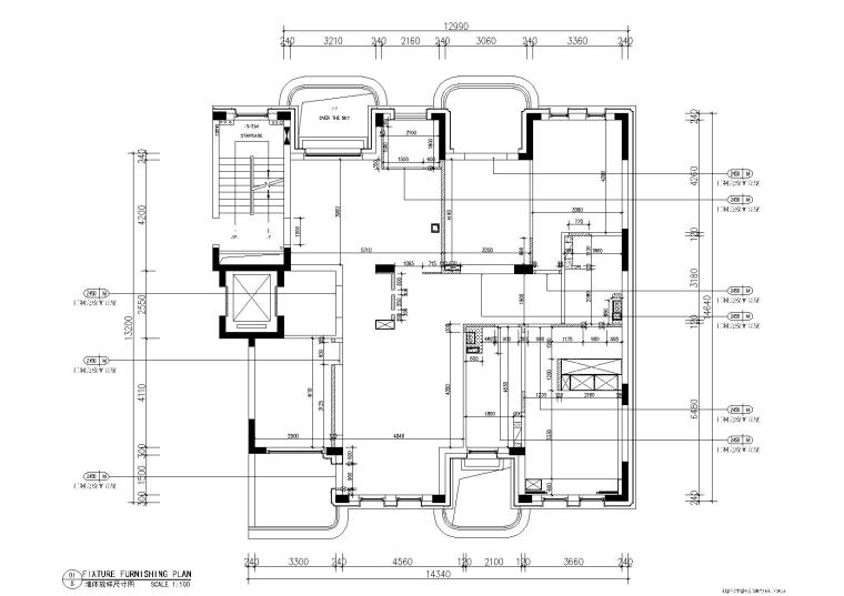 极简对白三居室住宅室内施工图+实景+3D模型-极简对白墙体放样尺寸图