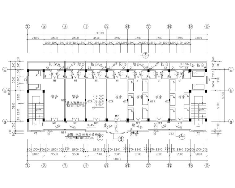 12层宿舍cad资料下载-某五层混凝土宿舍结构施工图（CAD）