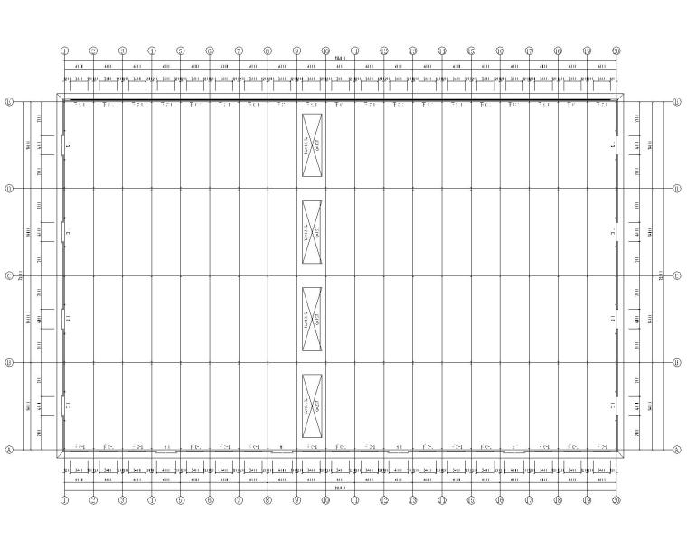 72米两连跨厂房资料下载-72米四跨钢结构厂房结构施工图（CAD）
