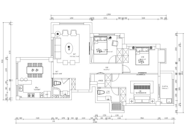 [浙江]-温州益品居3室2厅2卫1厨1阳施工图-温州 益品居平面布置图