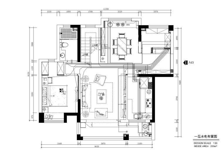 现代风格217㎡名门世家住宅施工图+实景-一层现场水电