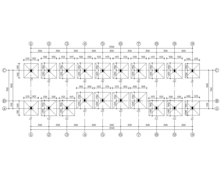 某二层坡屋面宾馆混凝土结构施工图（CAD）-基础平面布置图