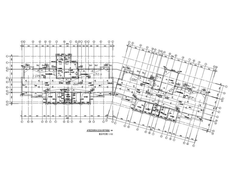 江苏省某住宅6# 号给排水施工图-P-03-10-11--1#楼屋顶层层给排水及消防平面图_t3-布局1