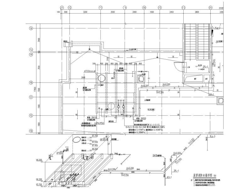 江苏省某住宅6# 号给排水施工图-P-03-30-01--1#楼屋顶消防水箱大样图_t3-布局1