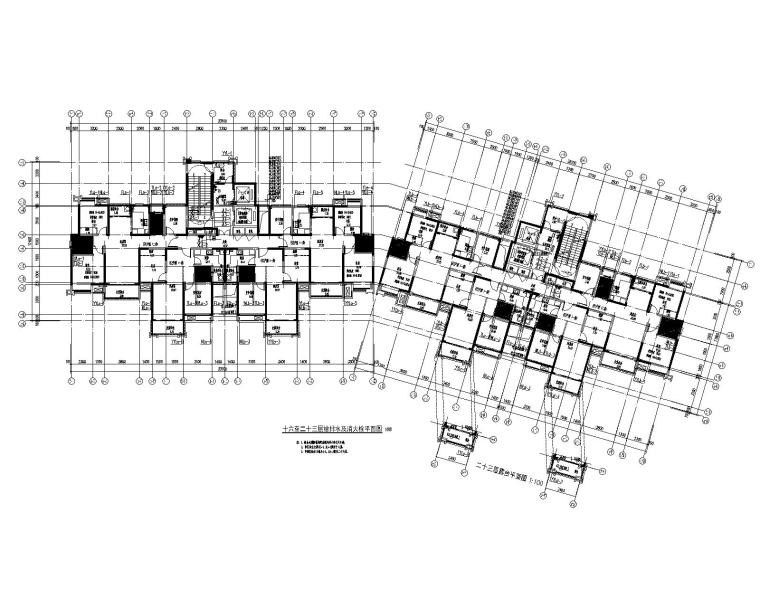 江苏省某住宅6# 号给排水施工图-十六至二十三层给排水及消防平面图