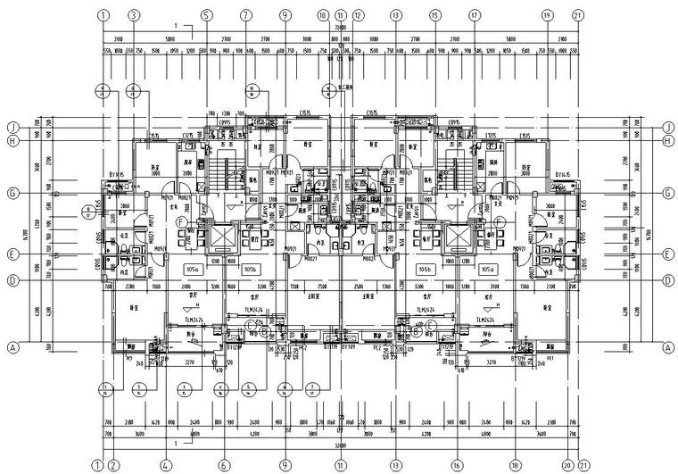 [浙江]现代风格住宅建筑施工图（2栋）-三-十一层平面图