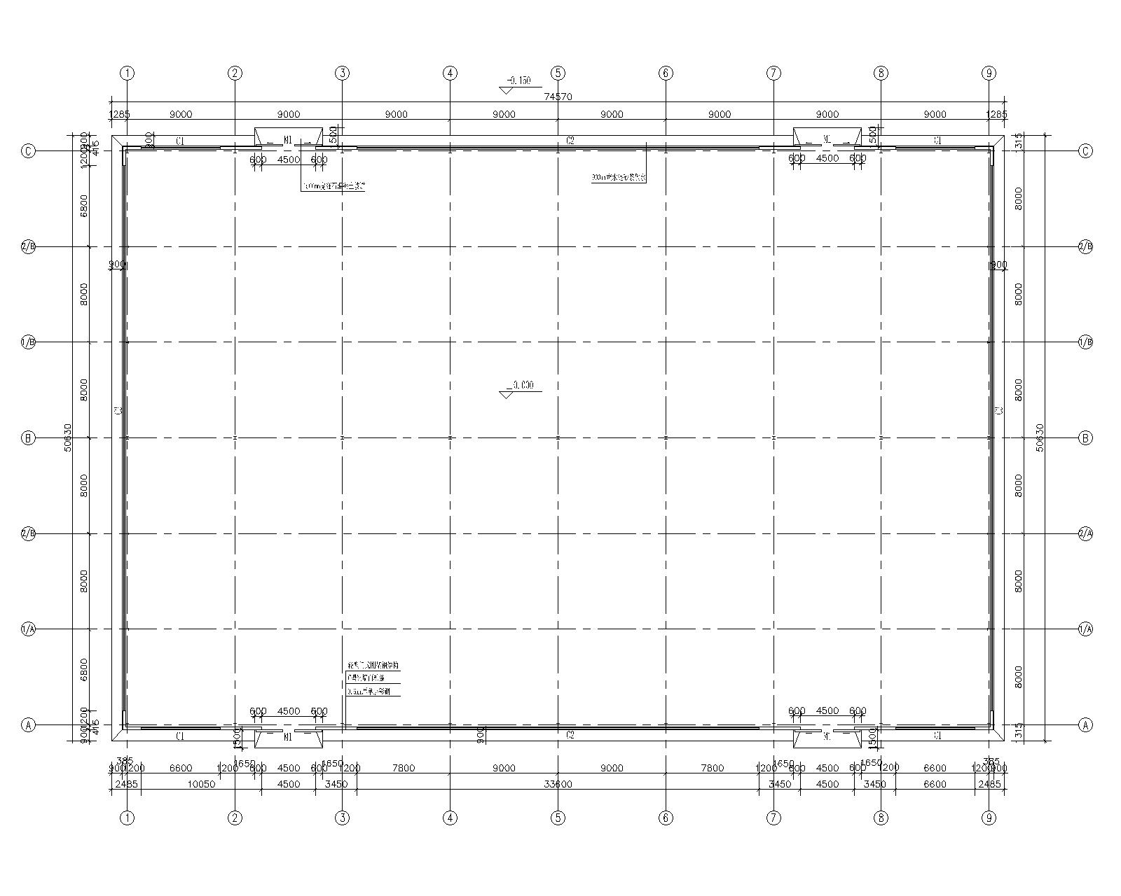 48米双跨钢结构厂房结构施工图(cad)