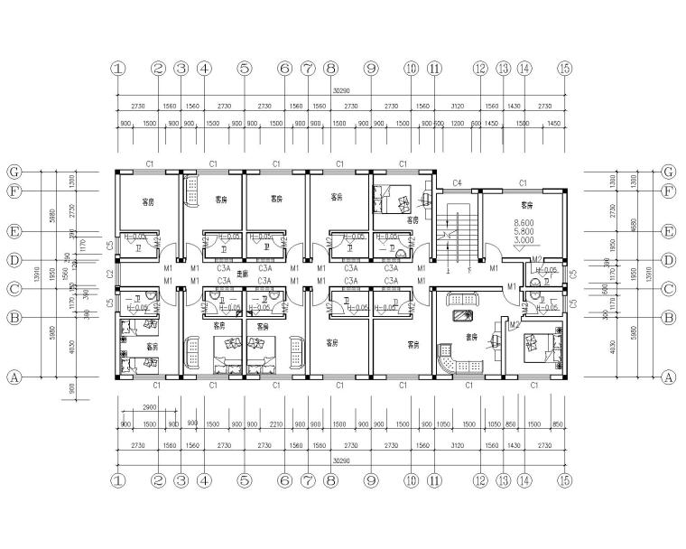 6层公寓楼建筑施工图资料下载-四层砖混结构宿舍公寓楼施工图（CAD）