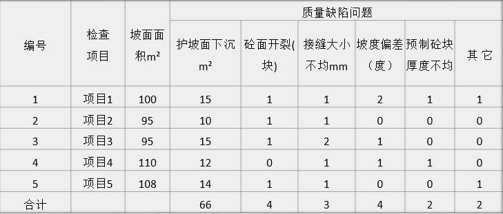 预制砼护坡外观质量QC成果（ppt，34页）-砼块护坡坡面问题调查统计表