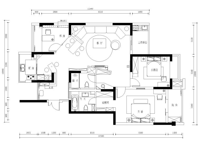 公寓大堂效果资料下载-苏州130平两居室公寓装修施工图+效果图