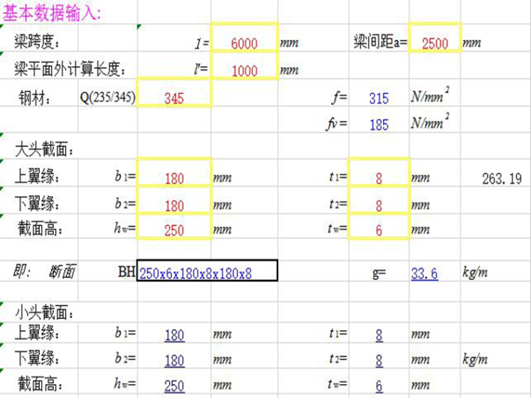 安徽省钢结构工程表格资料下载-钢结构计算表格-单跨等截面简支梁