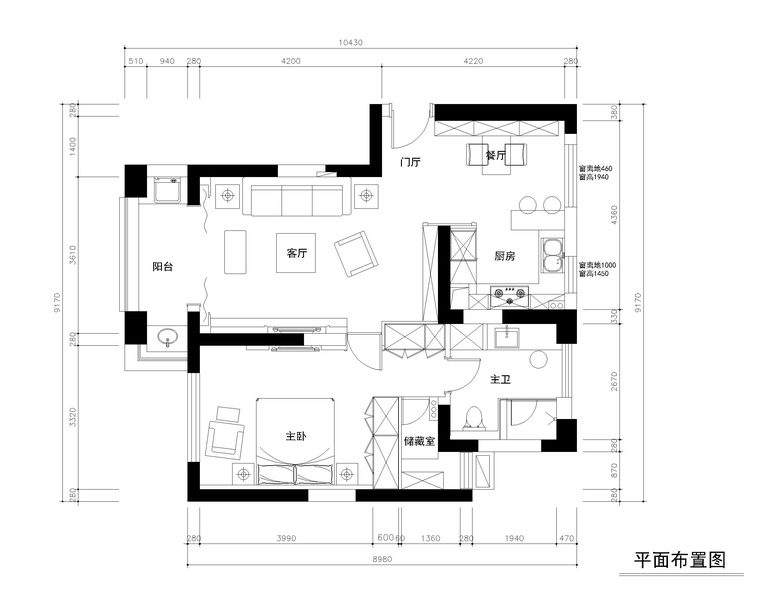 灯平立面图资料下载-常熟89平现代奢华风格一居室公寓装修施工图