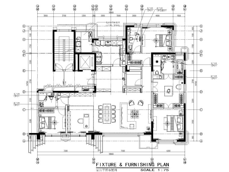 室内平层图纸资料下载-北京葛洲坝高层230户型平层样板间施工图